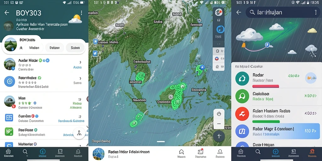 Antarmuka BOY303 yang menampilkan radar hujan secara jelas.