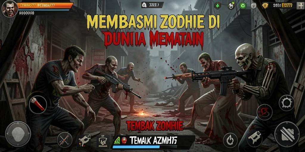 Tampilan antarmuka dinamis CEMARA777 dalam aksi membunuh zombie.