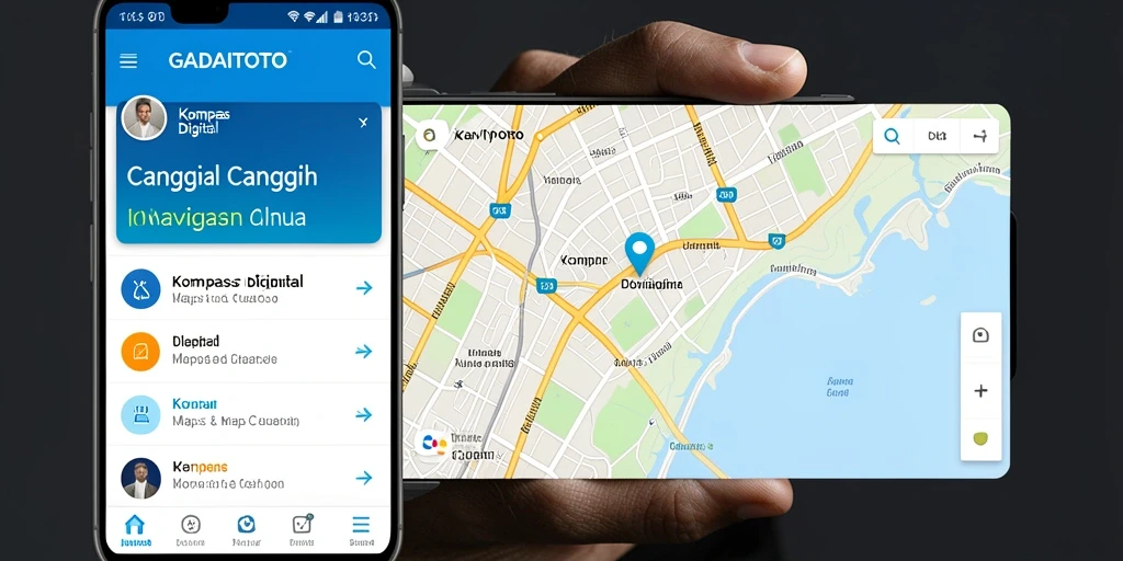 Tampilan antarmuka GADAITOTO dengan fitur kompas digital yang interaktif.
