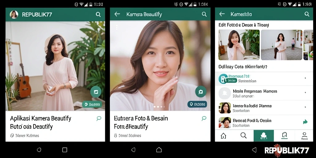 Tampilan antarmuka REPUBLIK77 dengan fitur Kamera Beautify.
