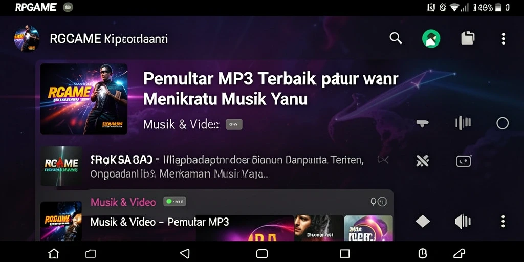 Antarmuka RPGAME yang sederhana dan fungsional saat memutar MP3.